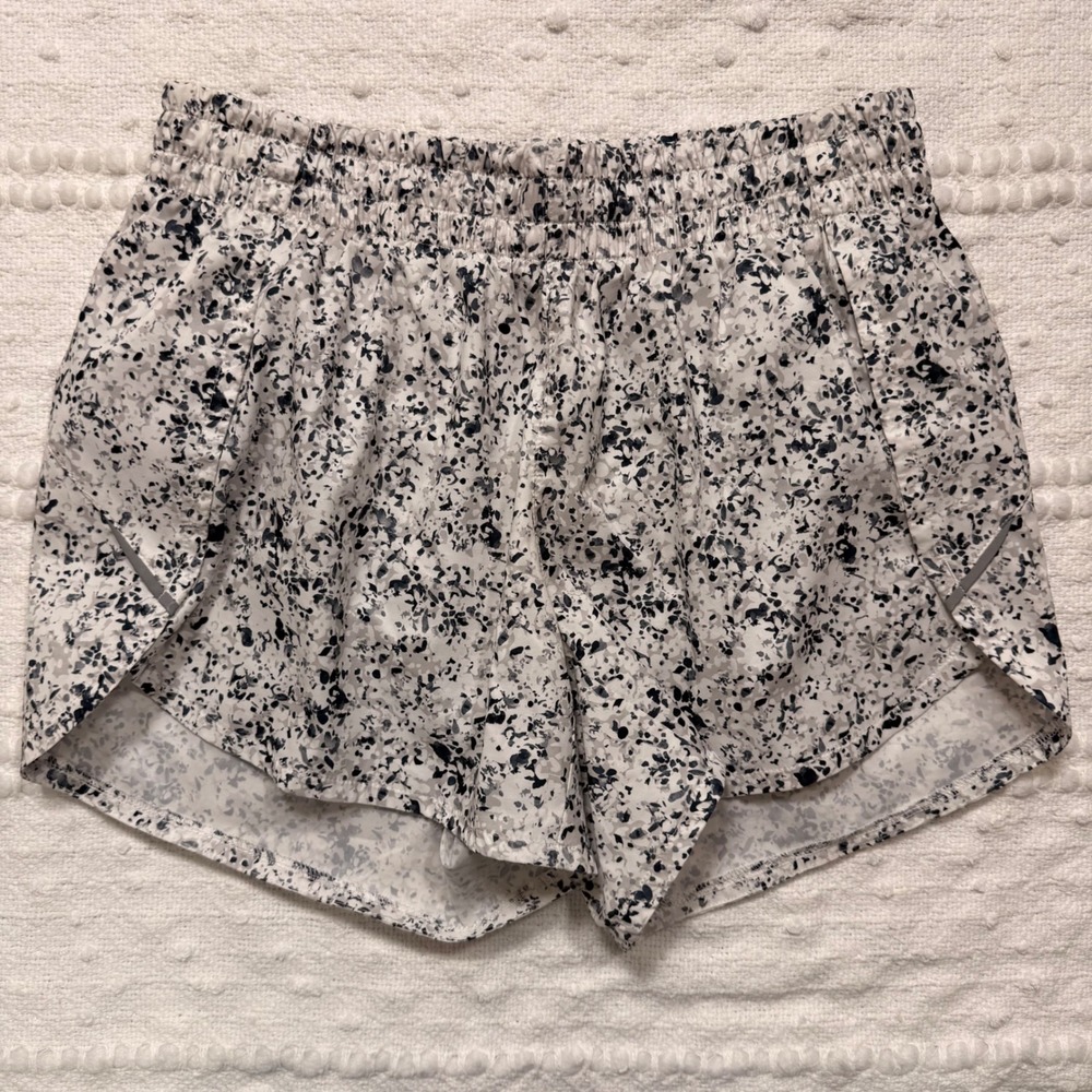 Athleta Women Small Black White Splatter Print Running Shorts Smocked Activewear